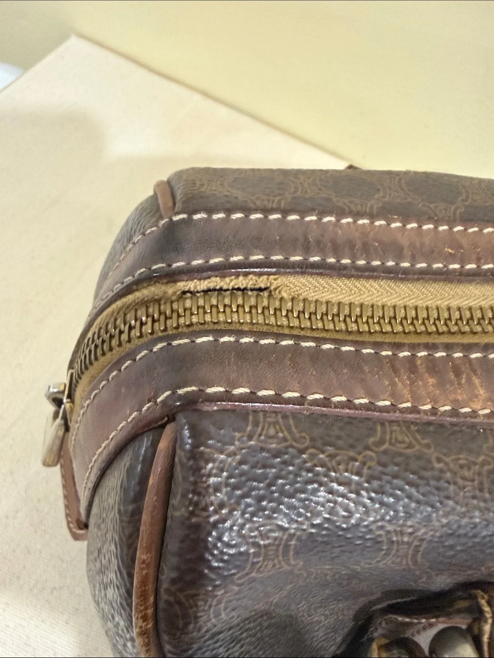 Vintage Celine Coated Canvas and Leather Bowling Bag authentic Celine monogram